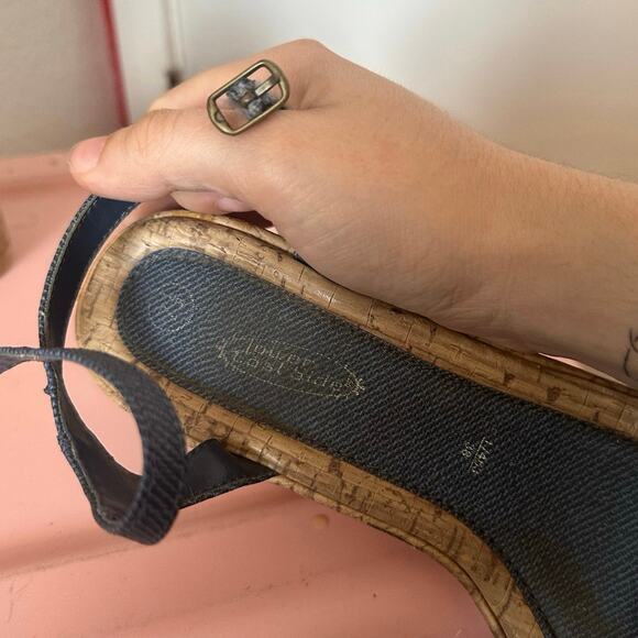 lower east side denim wood platform wedge sandal heels shoes - Picture 4 of 5